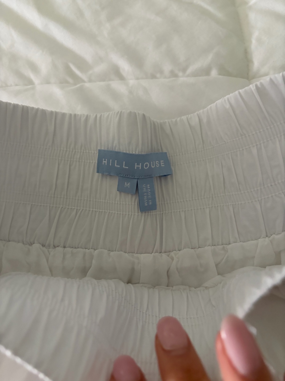 Hill House White Ruched Cotton Bedding Set with Blue Label